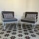 Vintage white metal Croisette style armchairs with hairpin legs in superb condition