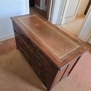 Antique wooden commode, gilded leather, 114cm