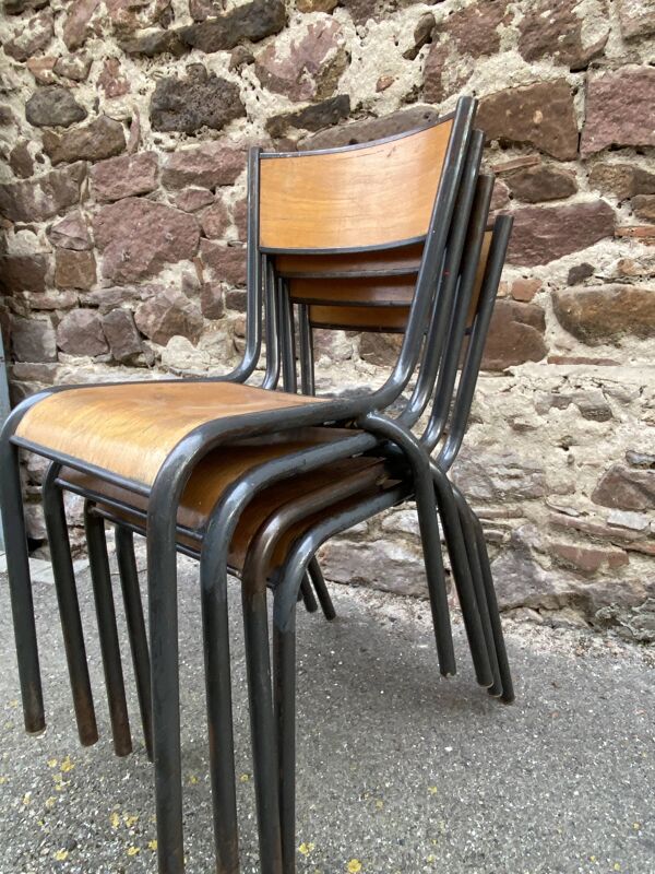 lot de 4 chaises d'école industrielle école vintage collectivités French School chairs Mullca