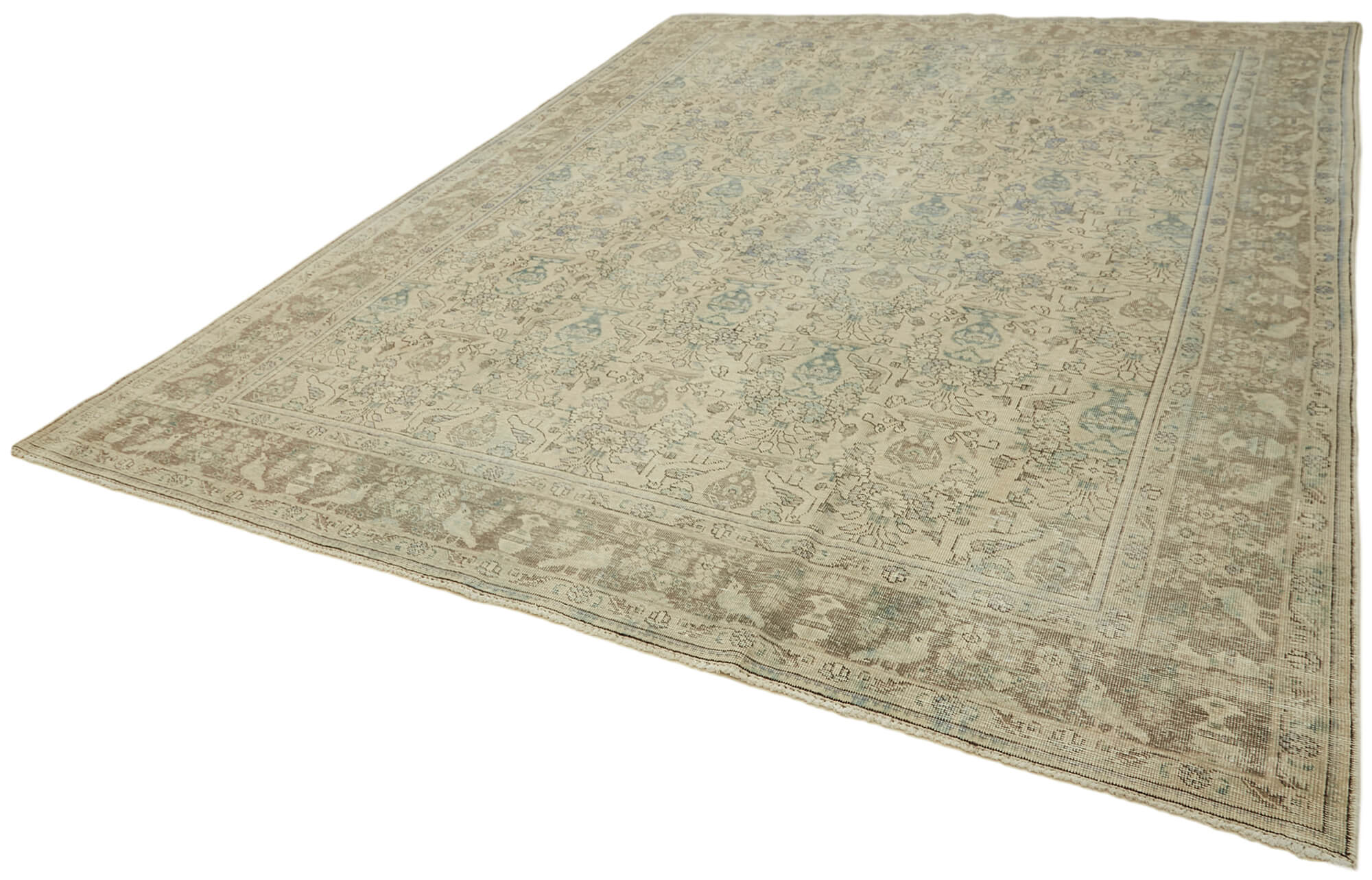 Hand-knotted persian vintage 1970s 291 cm x 374 cm beige wool carpet