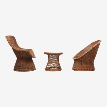 Set Rattan Chairs and Matching Table Rohe Noordwolde, 1960s