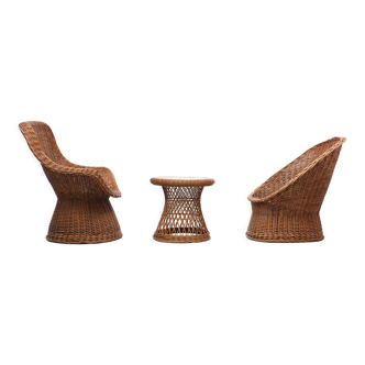 Set Rattan Chairs and Matching Table Rohe Noordwolde, 1960s