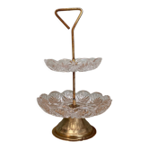 Porte bijoux ou serviteur vintage en verre ciselé et laiton