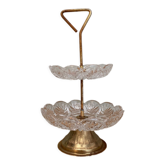 Jewelry holder or vintage servant in chiseled glass and brass