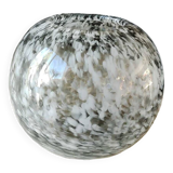 Spherical/ball vase in blown art glass. lsa international. smoked gray speckled white. size 14 x 15 cm