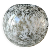 Spherical/ball vase in blown art glass. lsa international. smoked gray speckled white. size 14 x 15 cm