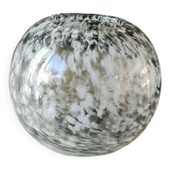 Spherical/ball vase in blown art glass. lsa international. smoked gray speckled white. size 14 x 15 cm