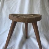 Tabouret bois art populaire tripod pieds compas ancien