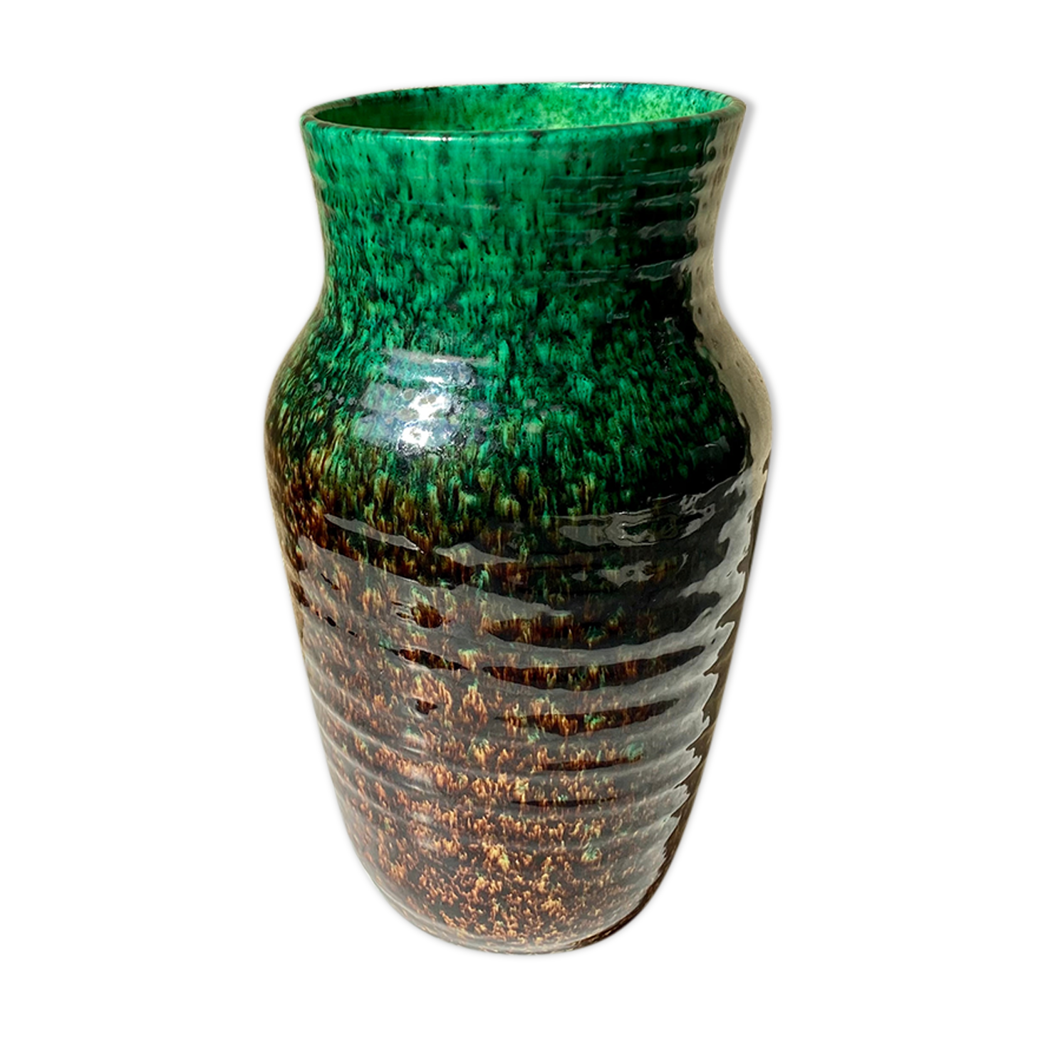 Ceramic vase Accolay vintage 60s Speckled enamels green