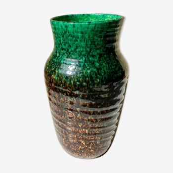 Vase céramique Accolay vintage années 60 Émaux mouchetés vert