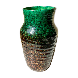Ceramic vase Accolay vintage 60s Speckled enamels green