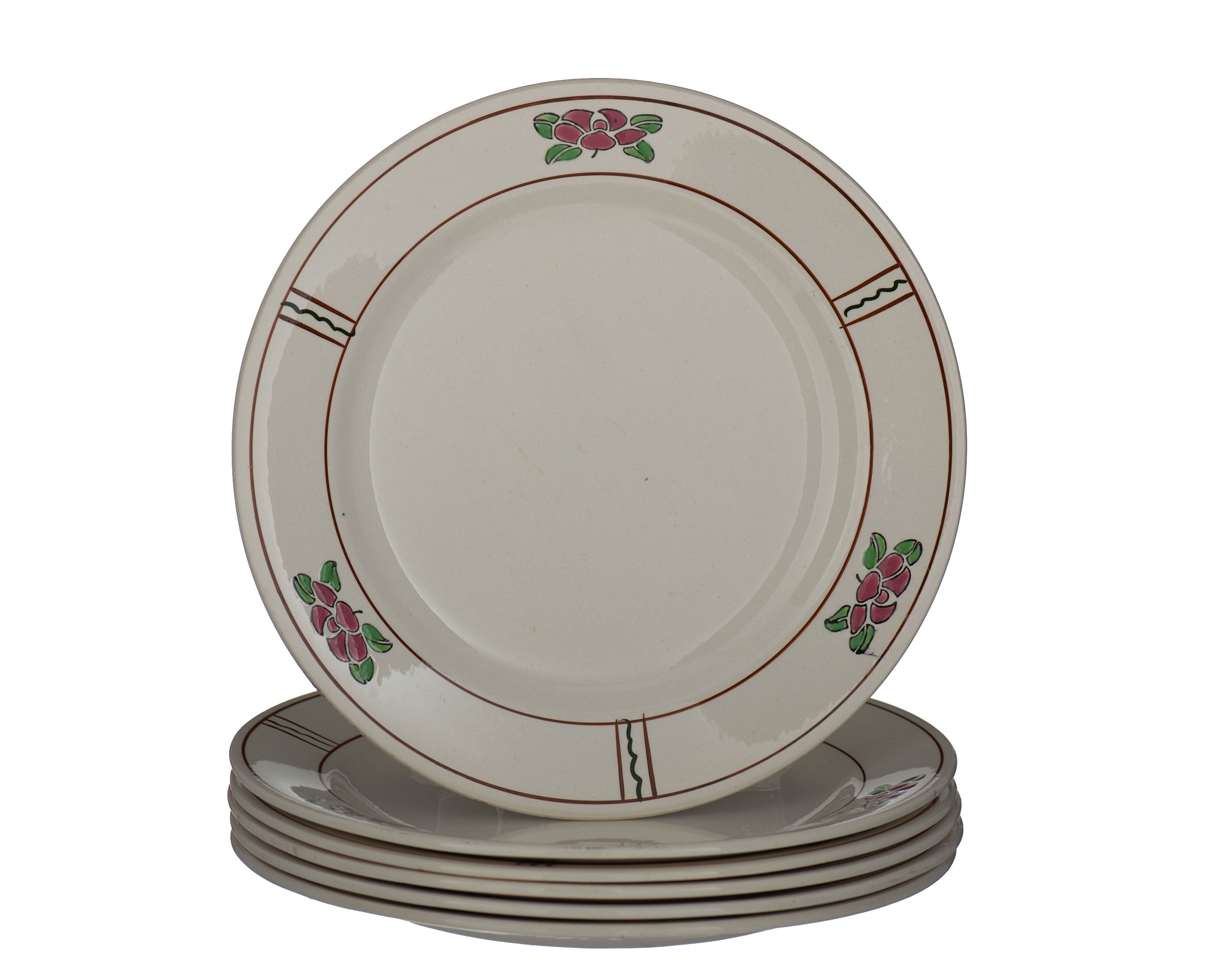 6 flat earthenware plates model water lily charbonnier salins circa 1950
