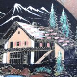 "haute montagne" décor plate in earthenware Longwy enamels, 60s/70s vintage