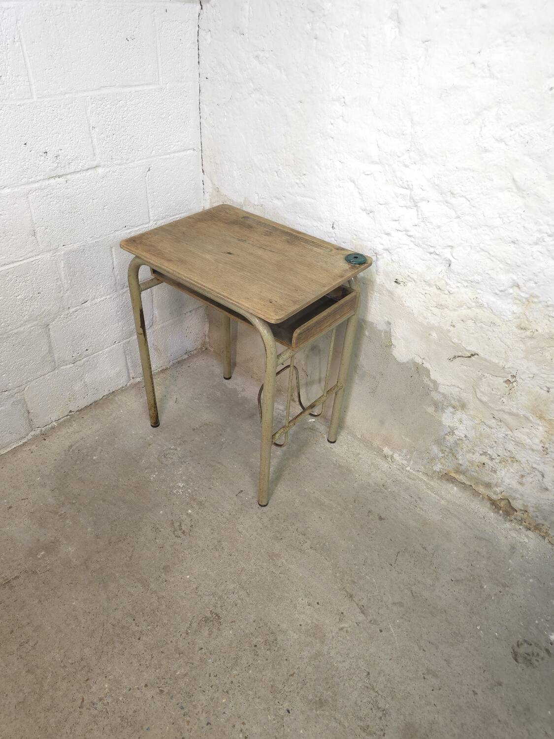Simple school desk from 1960 with locker.