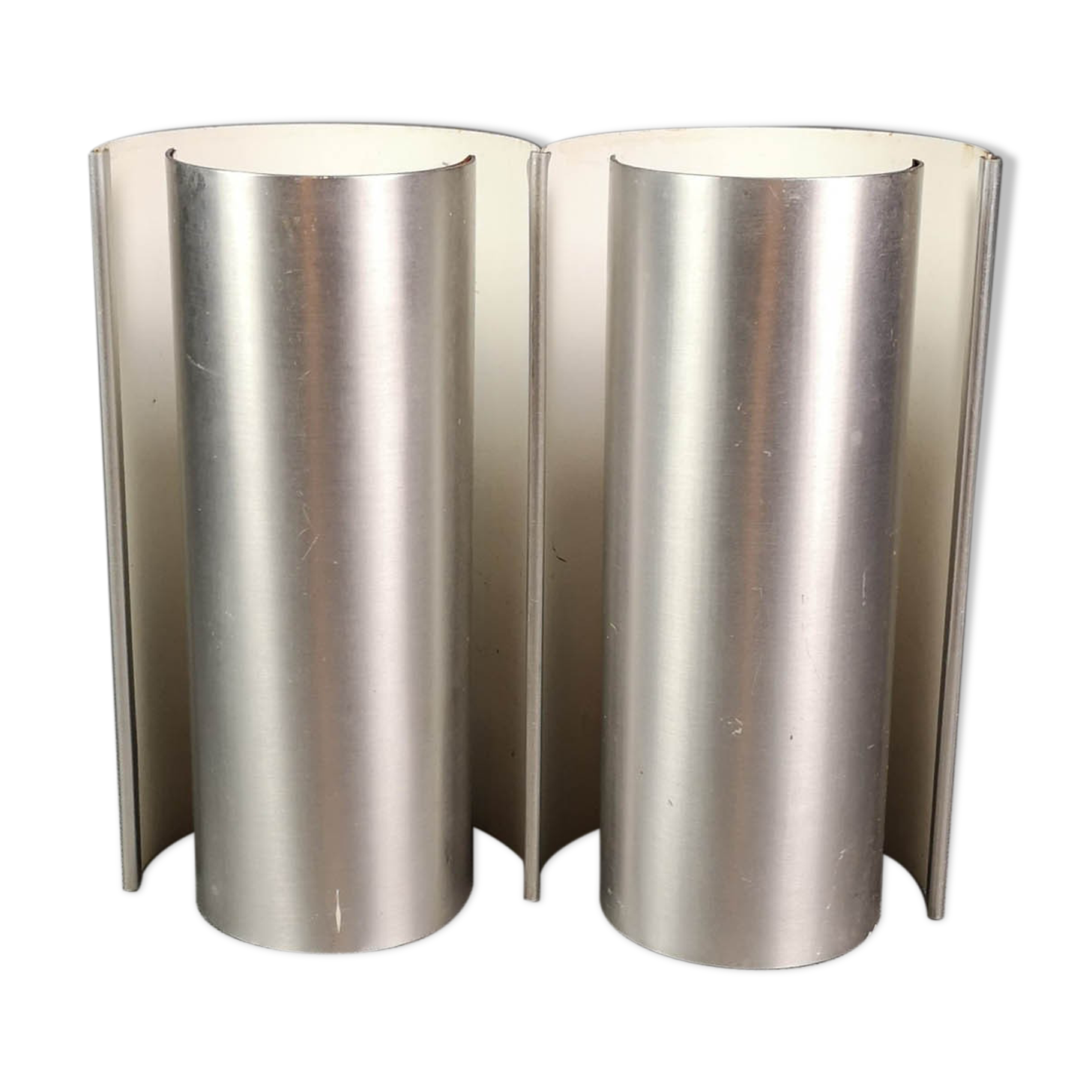 Rare 70's double wall lamp in brushed steel. Space age - French design