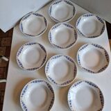 Set of 9 deep plates, earthenware from Creil Montereau, Colette model.