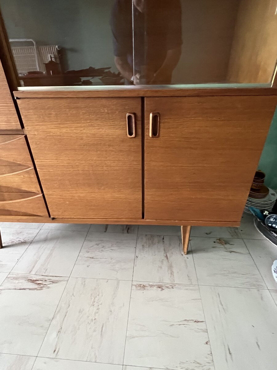 Scandinavian style furniture, brand "eros" in blonde teak, around 1960.