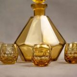Art Deco Moser liqueur set in frosted orange glass