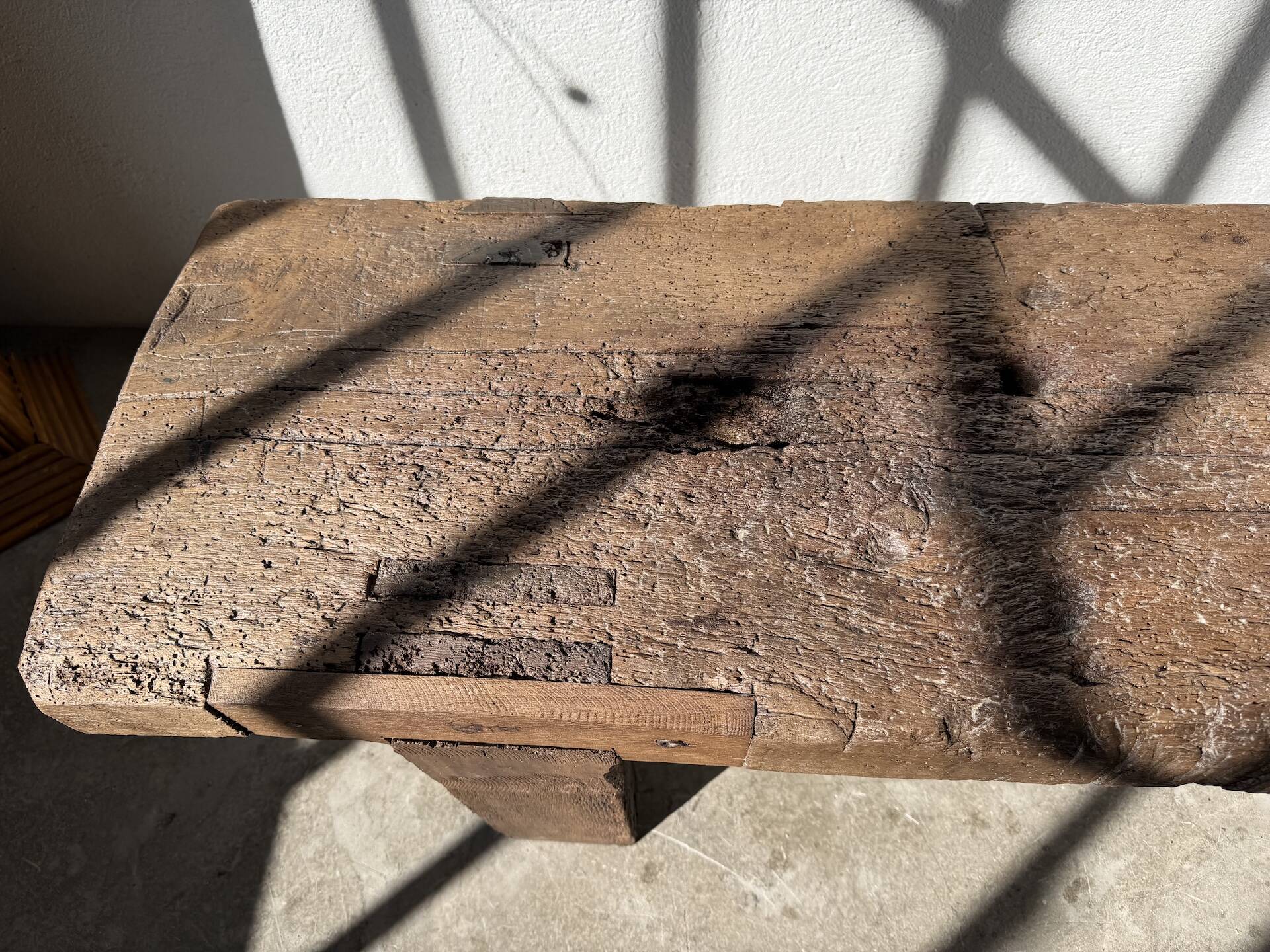 Brutalist Oak Bench – Unique Piece, 20th Century Folk Art