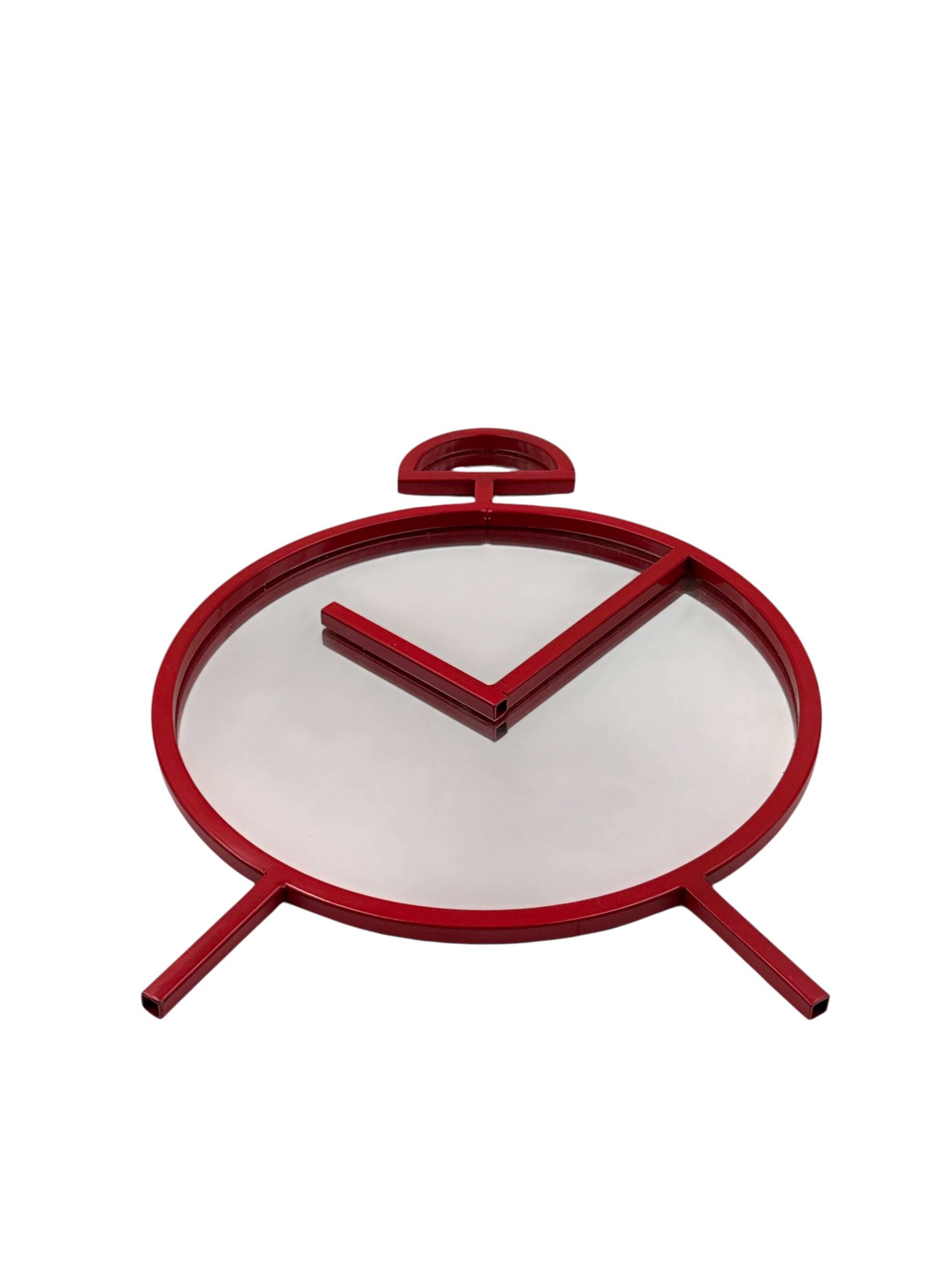 Postmodern Pop Art Design Red Wall Mirror "Clock" Shape – PILM Italy, 1980s