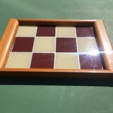 Tray in wood and washed glass, checkerboard patter, 1950