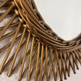Vintage gold rattan sun mirror