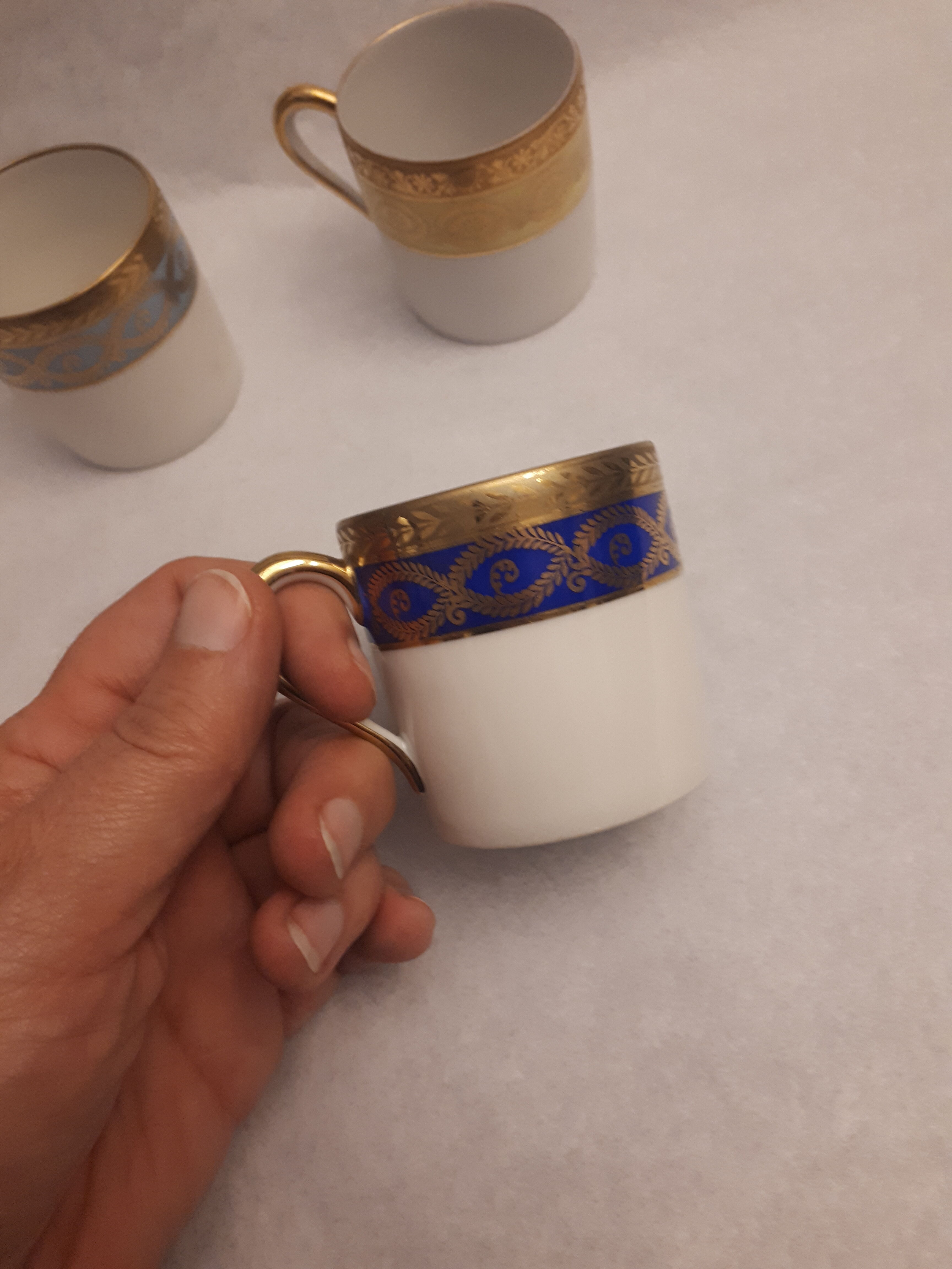 6 cups coffee mocha porcelain limoges Empire style golden frieze