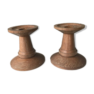 Paire de bougeoirs en bois, années 1950