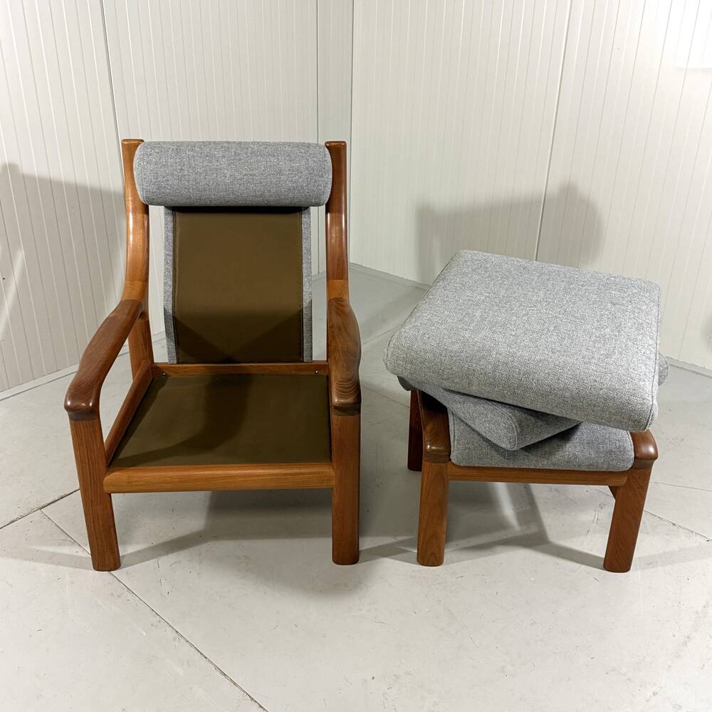 EMC Furniture teak highback easy chair & footstool Denmark 1970’s