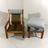 EMC Furniture teak highback easy chair & footstool Denmark 1970’s