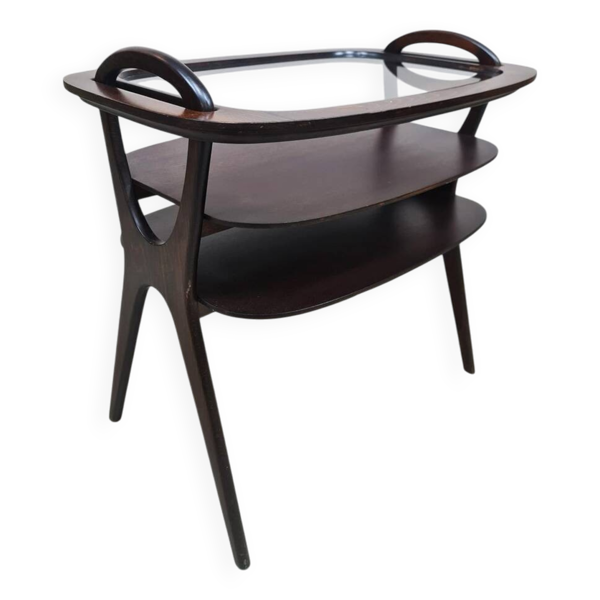 Table d'appoint vintage du milieu du siècle avec plateau de service Hans Olsen années 1950
