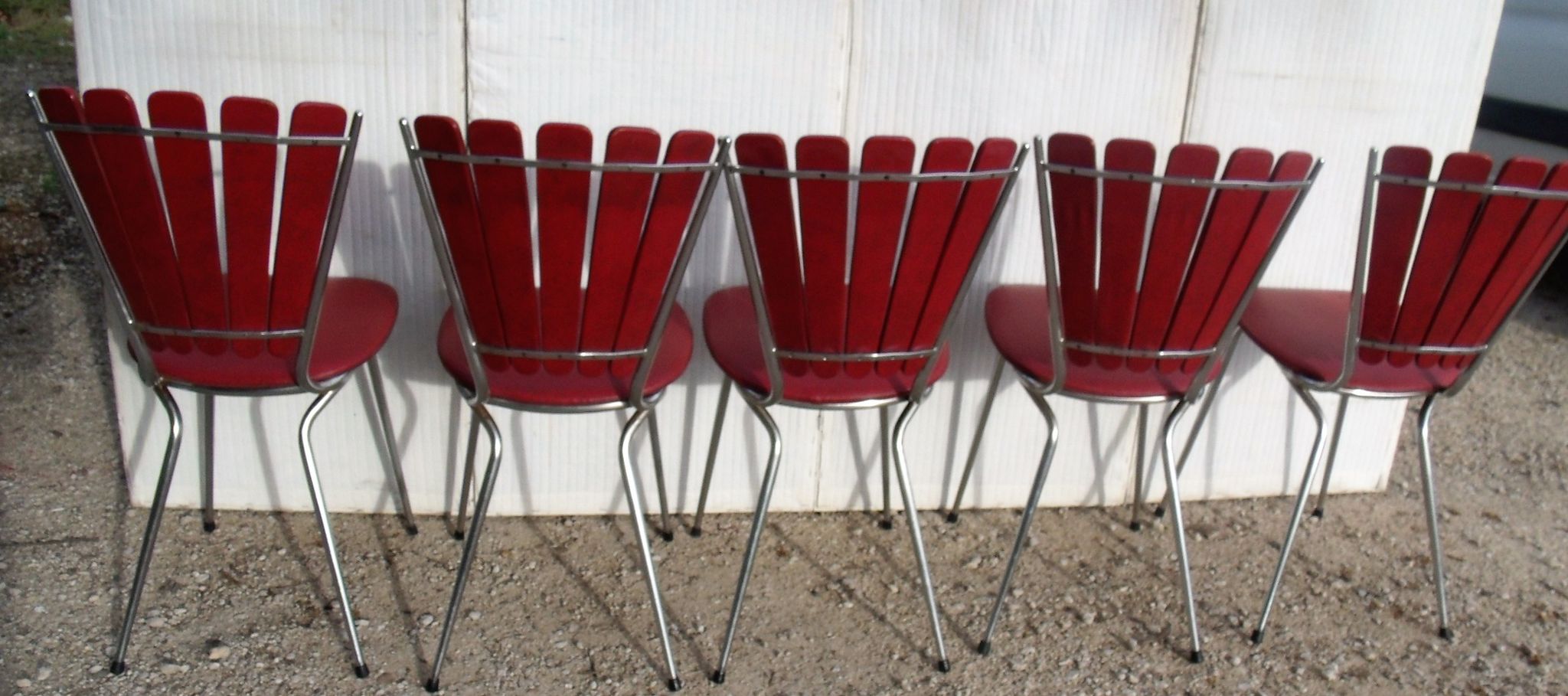 Set of 5 chairs the lag Soudexvinyl 1970 in leatherette Burgundy