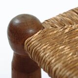 Low fireplace chairs, French, wood and straw set of 2
