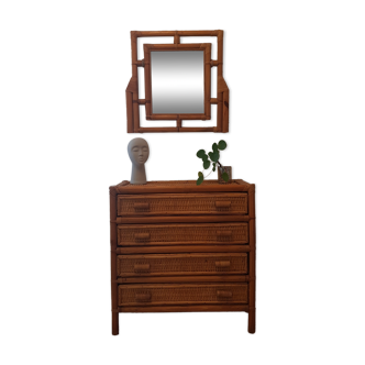 Rattan chest of drawers and mirror