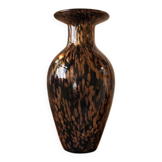 Italian vase in blown black glass & copper aventurine – 1960s