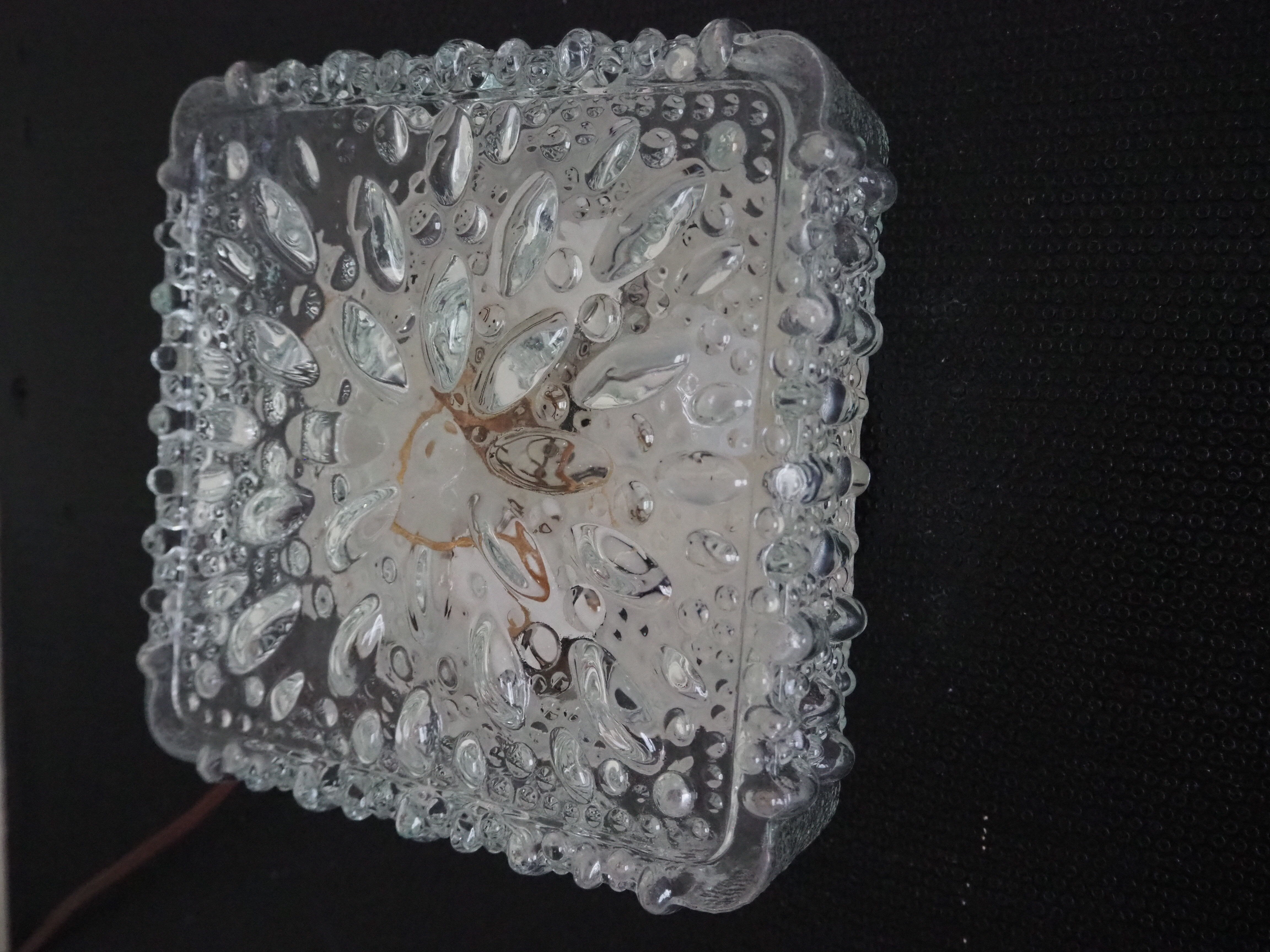 Transparent molded glass ceiling lamp – square shape – floral print.