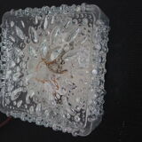 Transparent molded glass ceiling lamp – square shape – floral print.