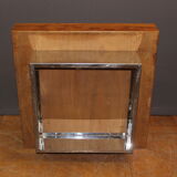 Table basse carré en frêne et inox vers 1970