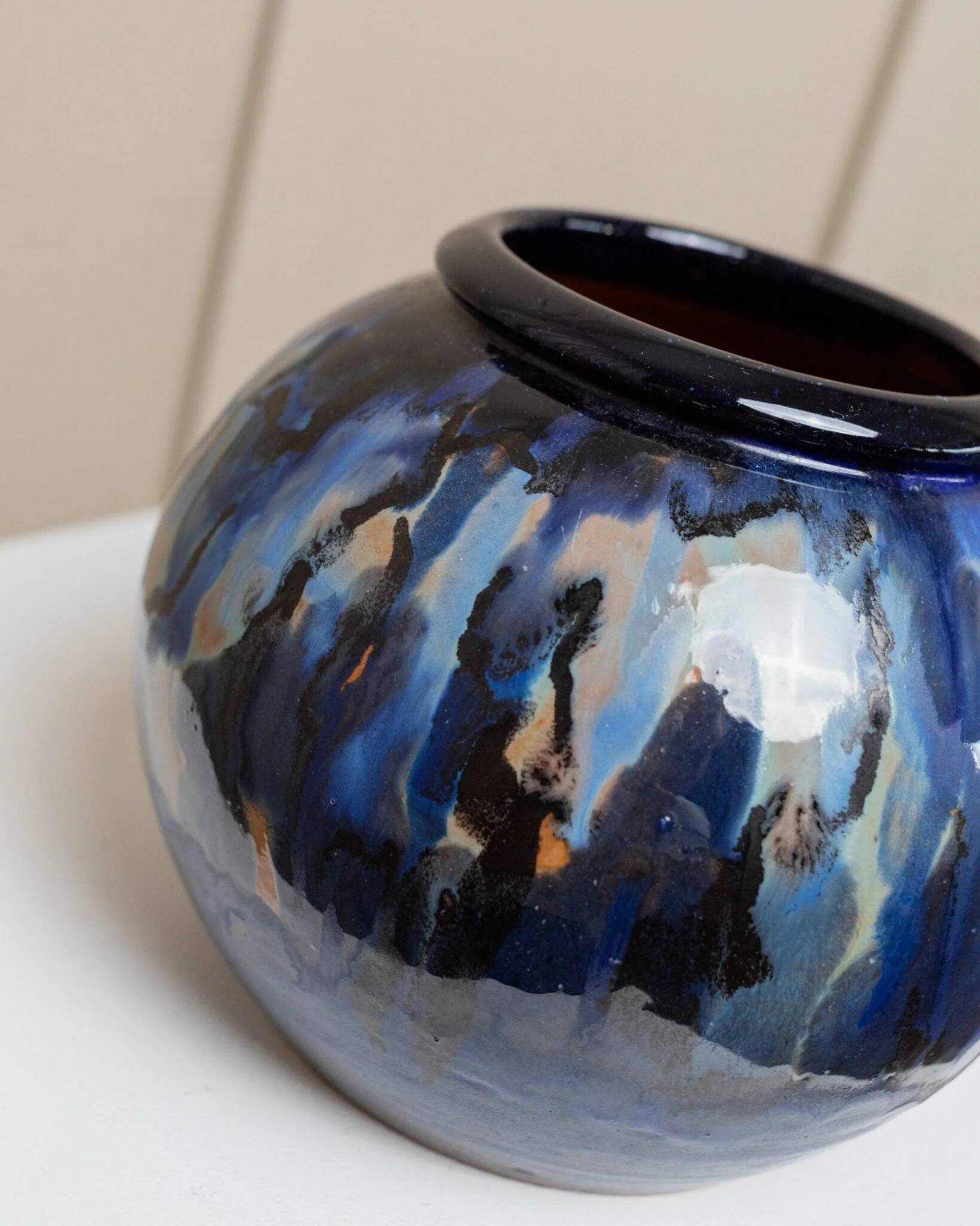 Danish Vintage Glazed Ceramic Vase by Hildegon Als in blue-brown glaze, mid-century 1960s
