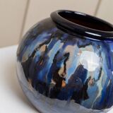 Danish Vintage Glazed Ceramic Vase by Hildegon Als in blue-brown glaze, mid-century 1960s