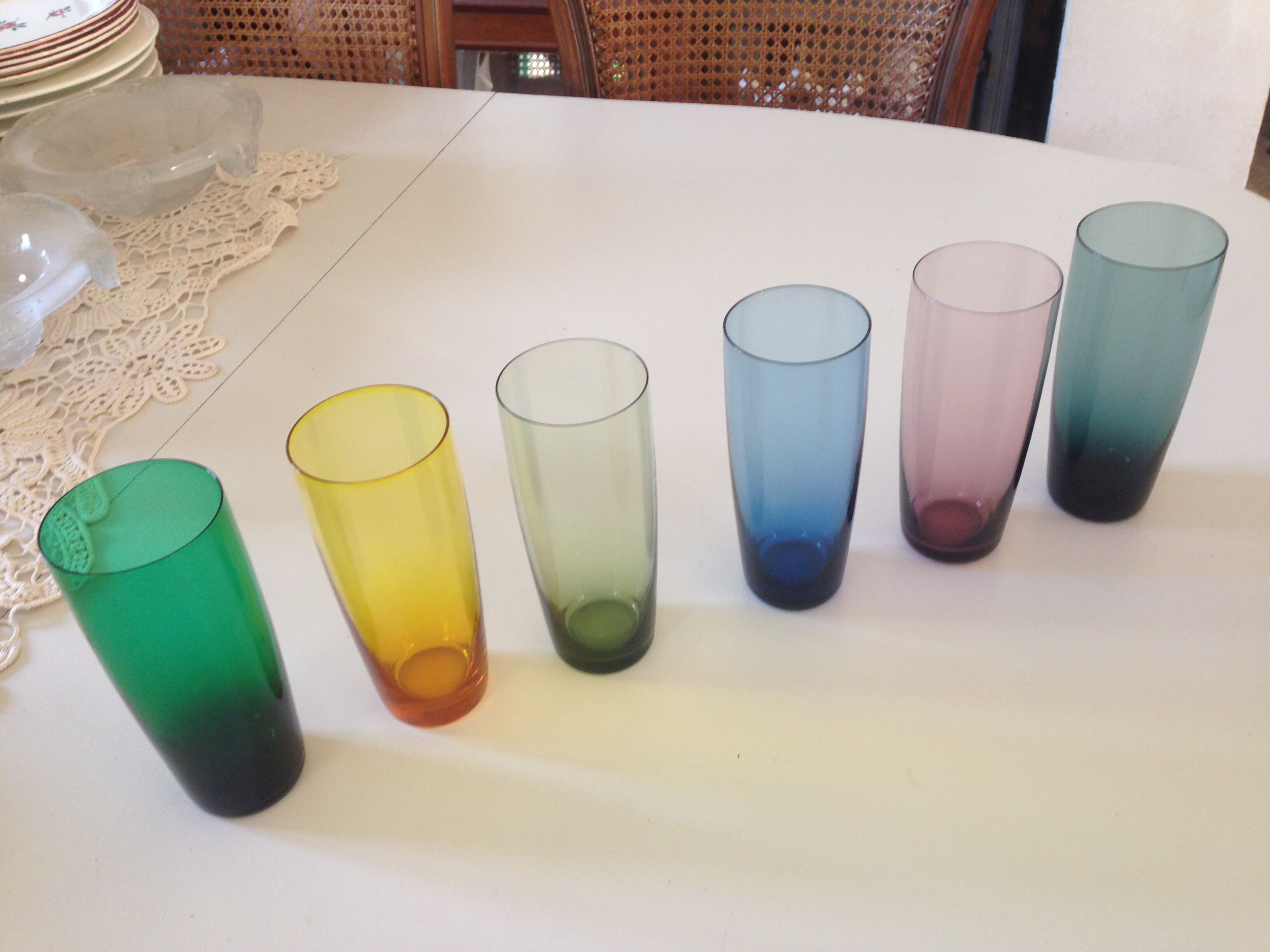 Suite of six colored glasses