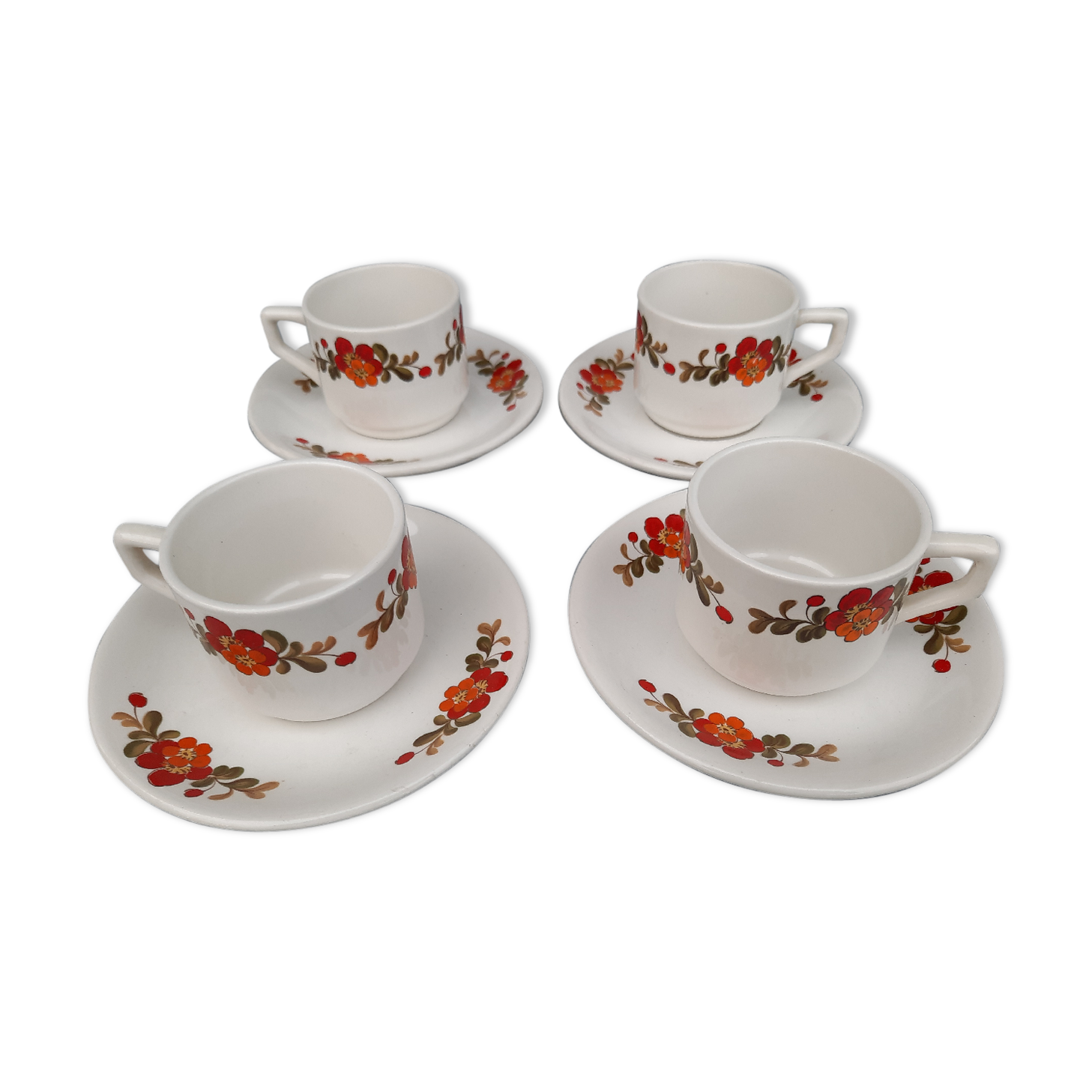 4 coffee cups flower-style earthenware