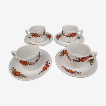 4 tasses à café faïence style fleuri