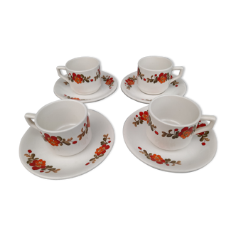4 coffee cups flower-style earthenware