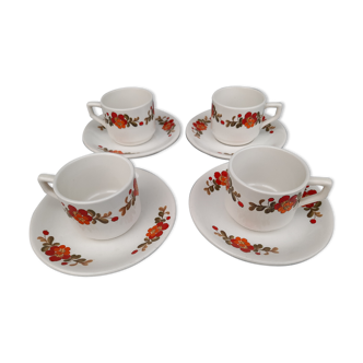 4 tasses à café faïence style fleuri