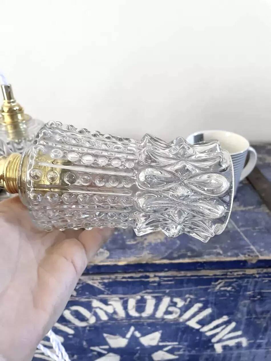 Vintage chiseled glass portable lamps