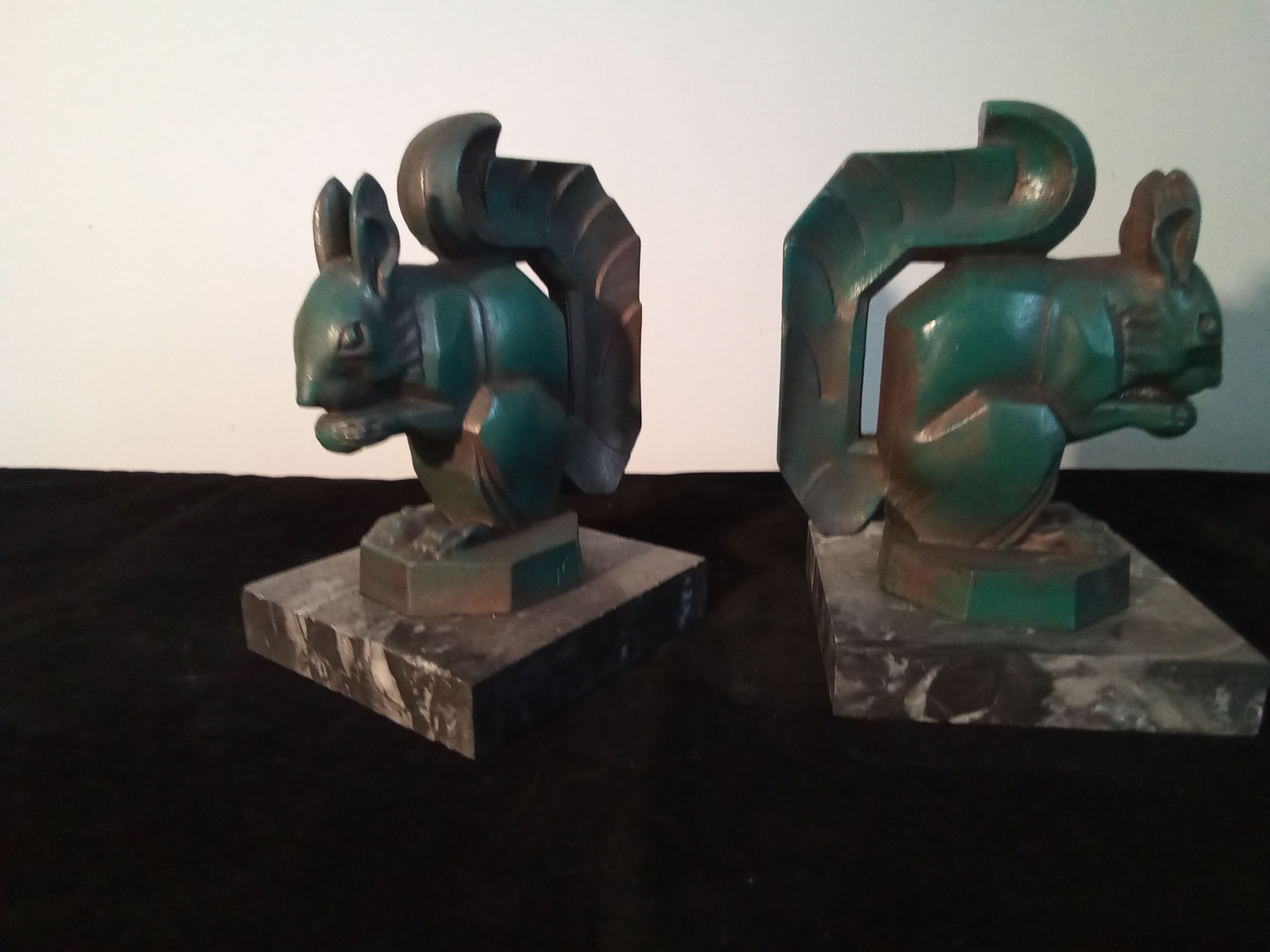 Max Le Verrier pair of Art Deco bookends "Squirrels" signed