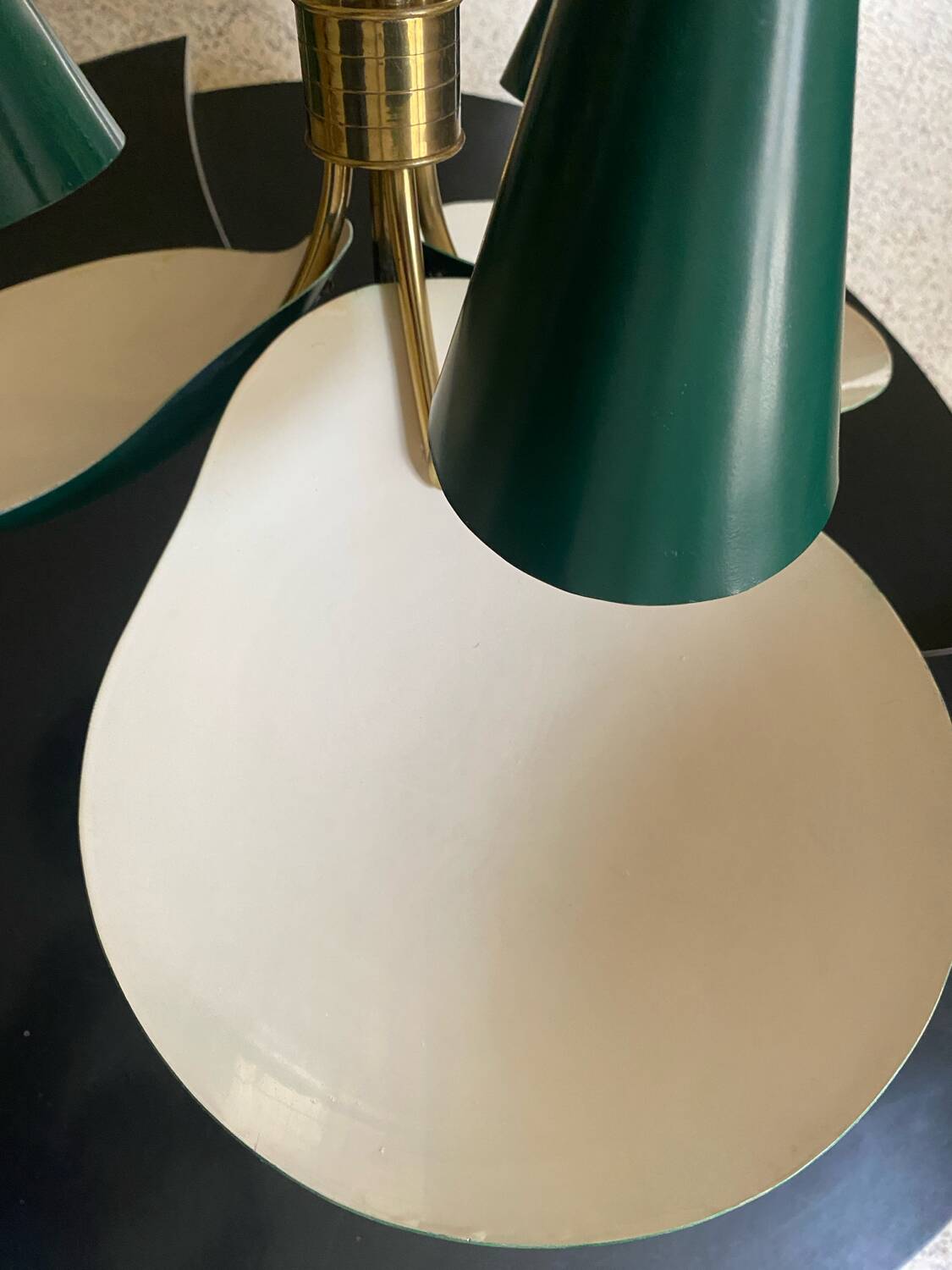 Vintage 3-light chandelier in gilded brass and metal from the 50s