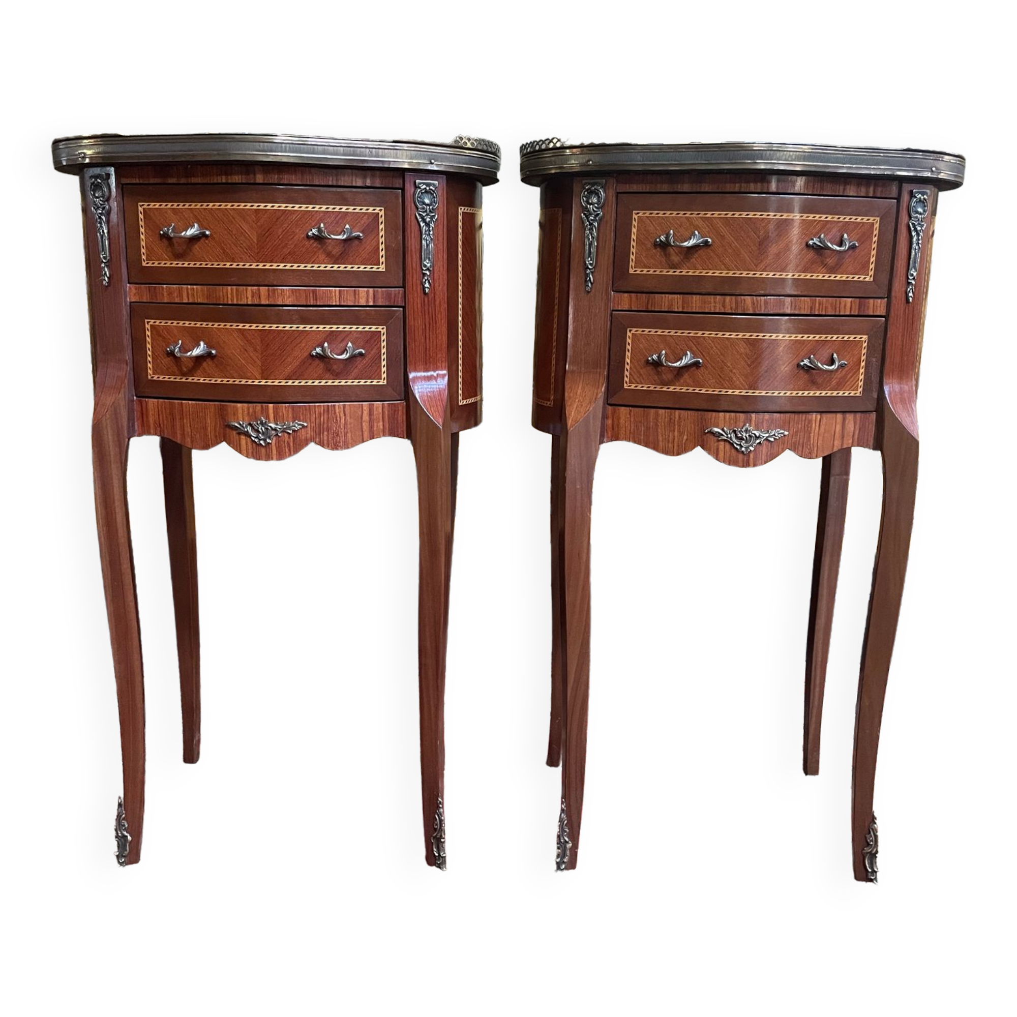 Pair of Louis XV style marquetry bedside tables