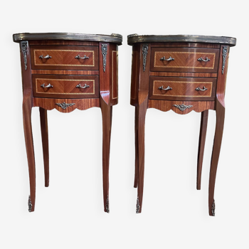 Pair of Louis XV style marquetry bedside tables